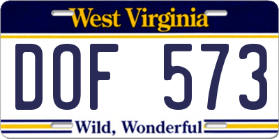 WV license plate DOF573