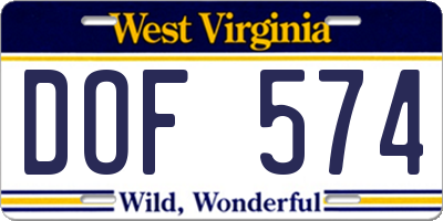 WV license plate DOF574