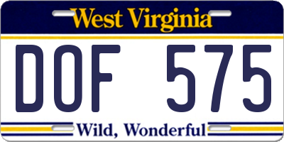 WV license plate DOF575