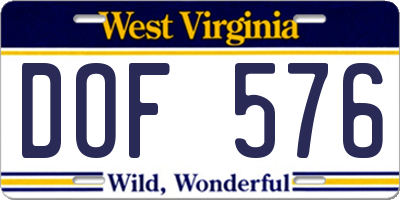 WV license plate DOF576