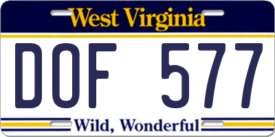 WV license plate DOF577