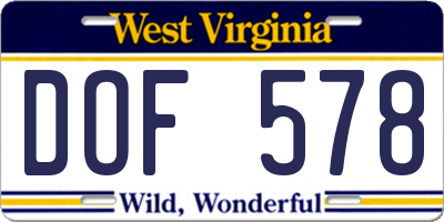 WV license plate DOF578