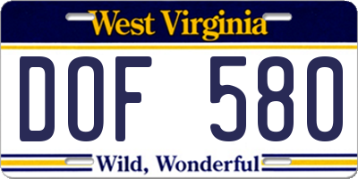 WV license plate DOF580