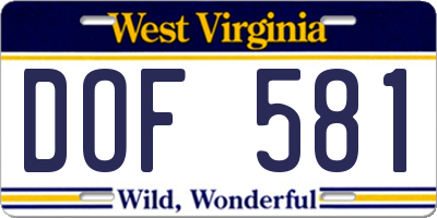 WV license plate DOF581