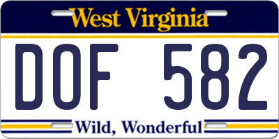 WV license plate DOF582
