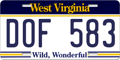 WV license plate DOF583