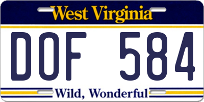 WV license plate DOF584