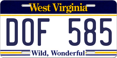 WV license plate DOF585