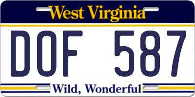 WV license plate DOF587
