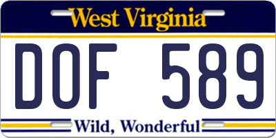 WV license plate DOF589