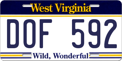 WV license plate DOF592