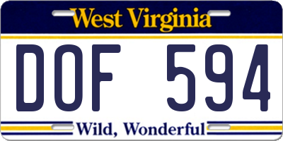 WV license plate DOF594