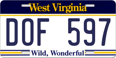 WV license plate DOF597