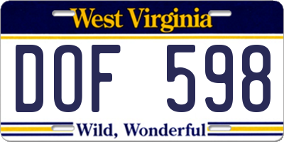 WV license plate DOF598