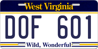 WV license plate DOF601