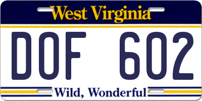 WV license plate DOF602