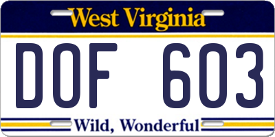 WV license plate DOF603