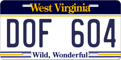 WV license plate DOF604