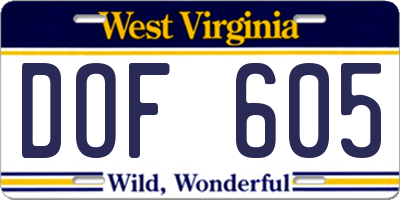 WV license plate DOF605