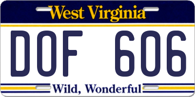 WV license plate DOF606