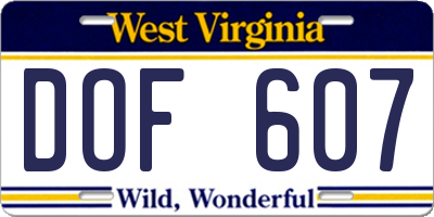 WV license plate DOF607