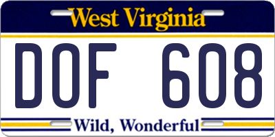 WV license plate DOF608