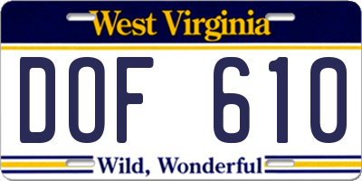 WV license plate DOF610