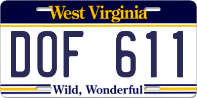 WV license plate DOF611
