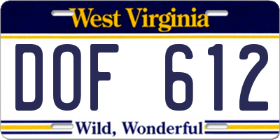 WV license plate DOF612