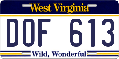WV license plate DOF613