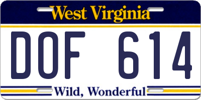 WV license plate DOF614