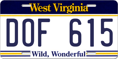 WV license plate DOF615