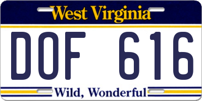WV license plate DOF616
