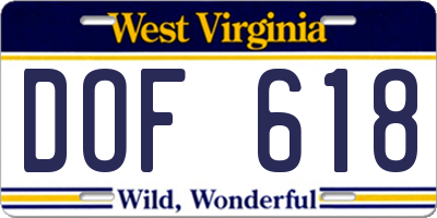 WV license plate DOF618