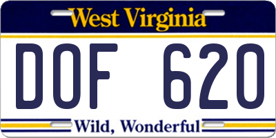 WV license plate DOF620