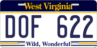 WV license plate DOF622