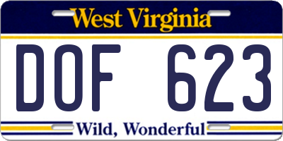 WV license plate DOF623