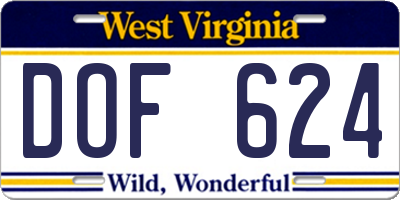 WV license plate DOF624