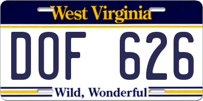 WV license plate DOF626