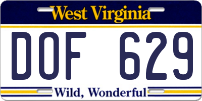 WV license plate DOF629