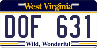 WV license plate DOF631