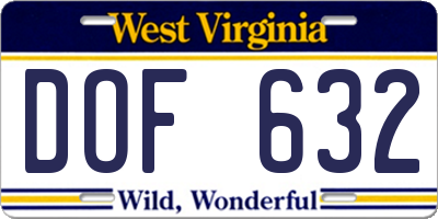 WV license plate DOF632