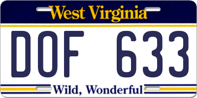 WV license plate DOF633