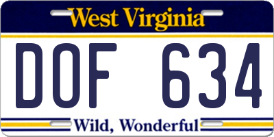 WV license plate DOF634