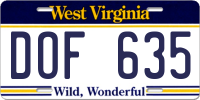WV license plate DOF635