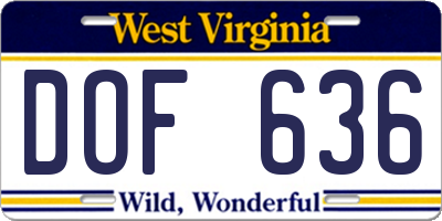 WV license plate DOF636