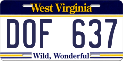WV license plate DOF637