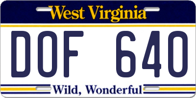 WV license plate DOF640