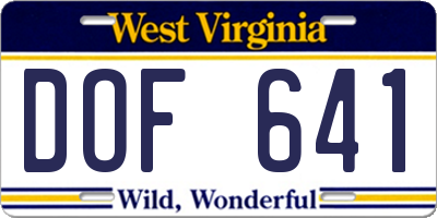 WV license plate DOF641