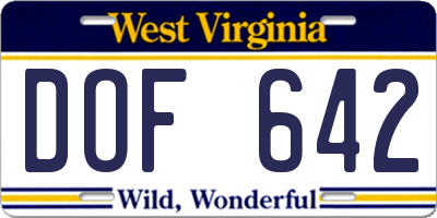 WV license plate DOF642